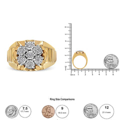 14K Yellow Gold Plated .925 Sterling Silver 1/3 Cttw Miracle-Set Floral Diamond Cluster Ring (I-J Color, I1-I2 Clarity)