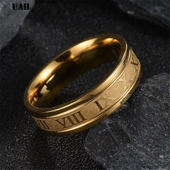 Stainless Steel Roman Numerals Band Rings