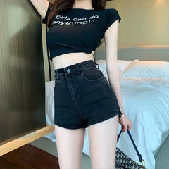 2023 New Style A-Line Simple Elastic Short Jeans Women's