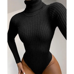 Ribbed Knitted Turtleneck Bodysuit: Long Sleeve Women's Winter Clothing